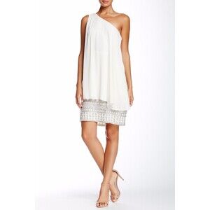 JS Collections Draped One Shoulder Beaded Dress